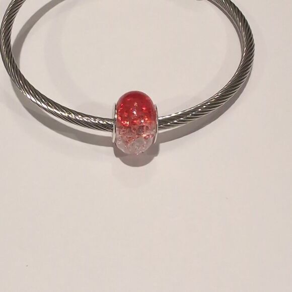 Silver Red and Clear "Crushed Glass" Charm for Pandora Style Bracelet - Picture 1 of 6